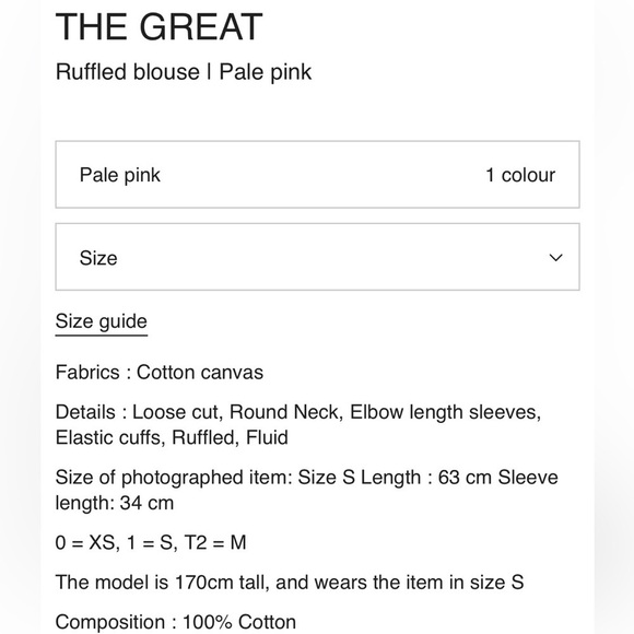 The GREAT. Pale Pink Ruffled Blouse Size 1 - Picture 12 of 12